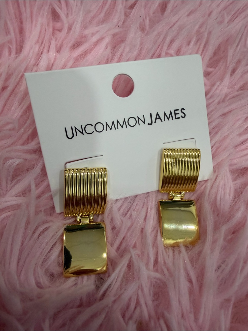 Uncommon James Shiny Gold Rectangular Drop Earrings